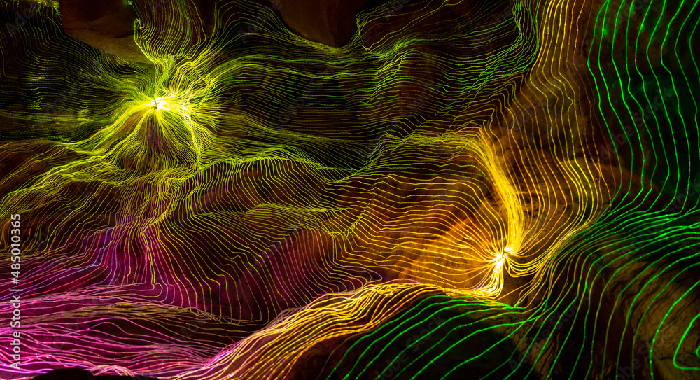 Abstract wave of digital weave lines connecting network dots and dark background . Modern 3D mesh pa