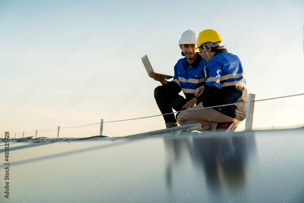 Specialist technician professional engineer with laptop and tablet maintenance checking installing s