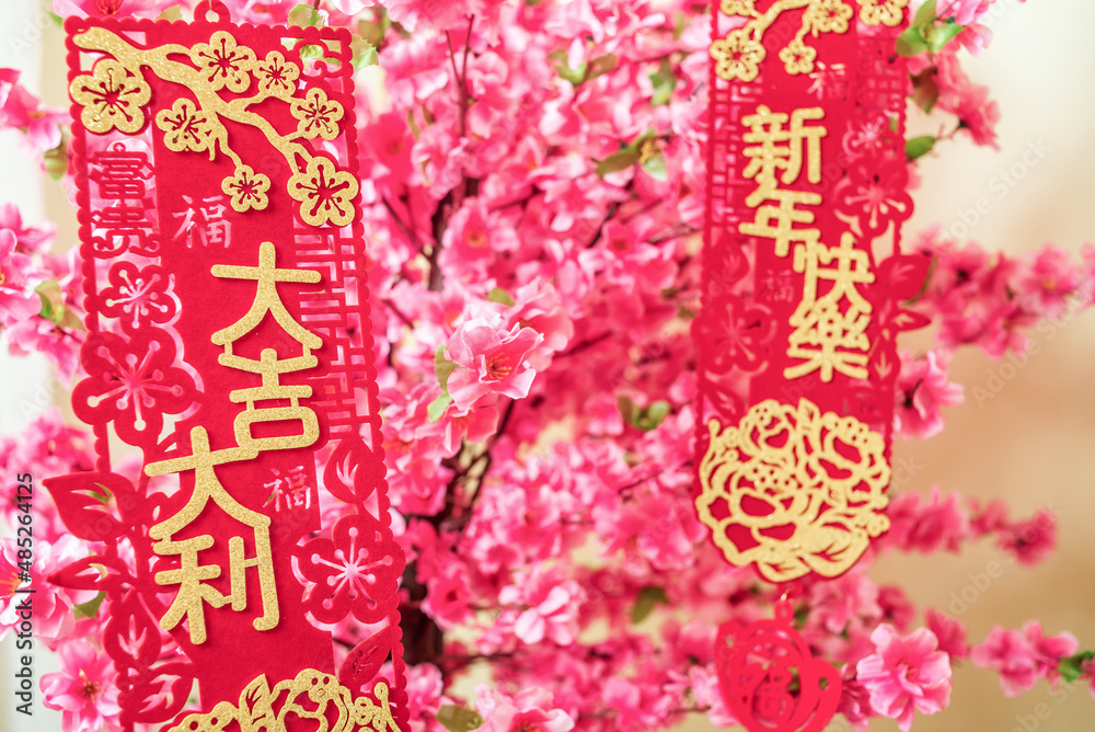 happy new year peach blossom spring decoration background