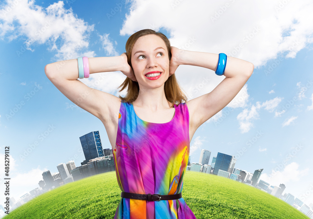 Redhead beautiful girl closing her ears with hands