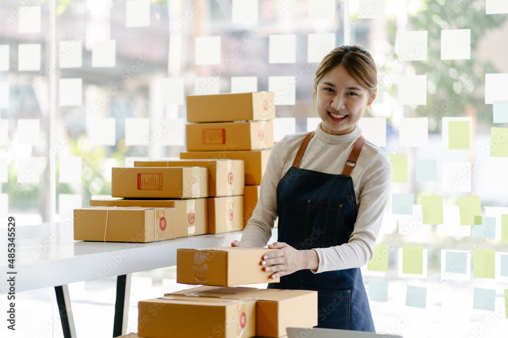 businesswoman with cardboard boxes.