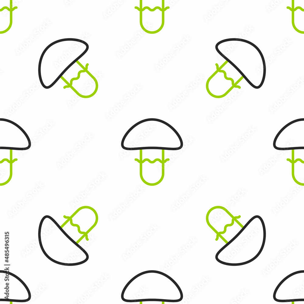 Line Mushroom icon isolated seamless pattern on white background. Vector