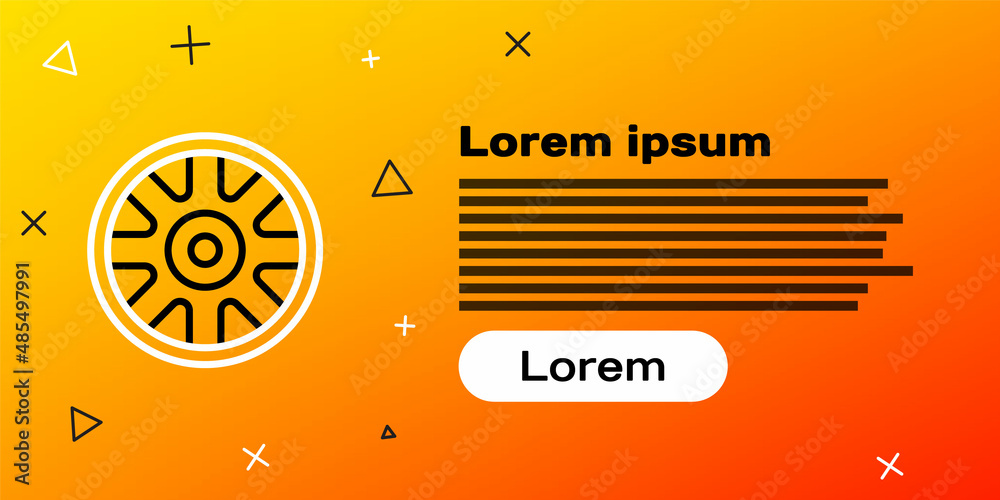 线条合金车轮，用于黄色背景上隔离的汽车图标。彩色轮廓概念。矢量