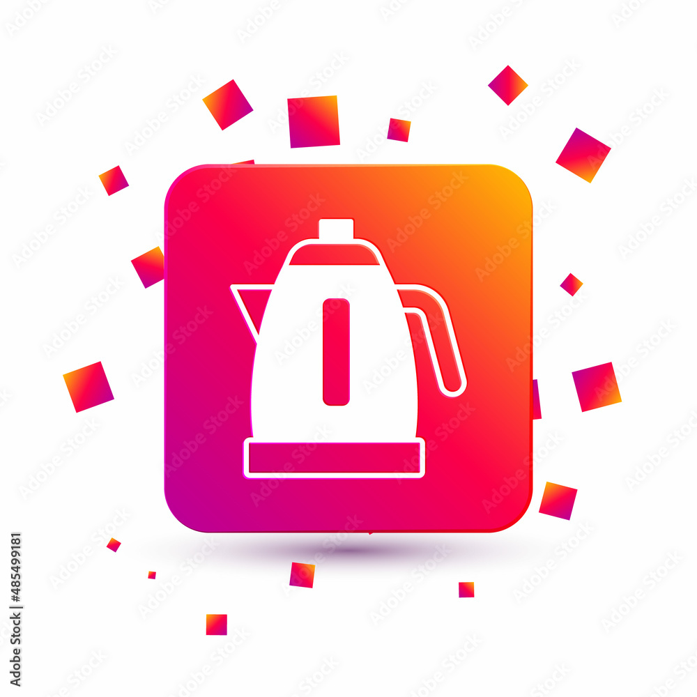 White Electric kettle icon isolated on white background. Teapot icon. Square color button. Vector