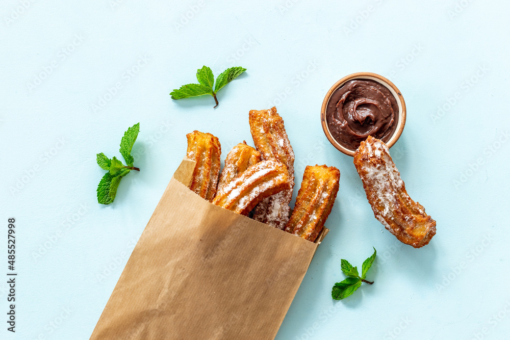 糖粉巧克力酱Churros。快餐糖果