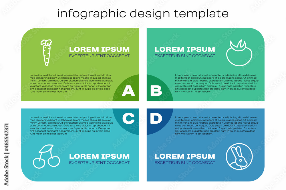 设置线新鲜浆果、胡萝卜、兔子和番茄。商业信息图模板。矢量