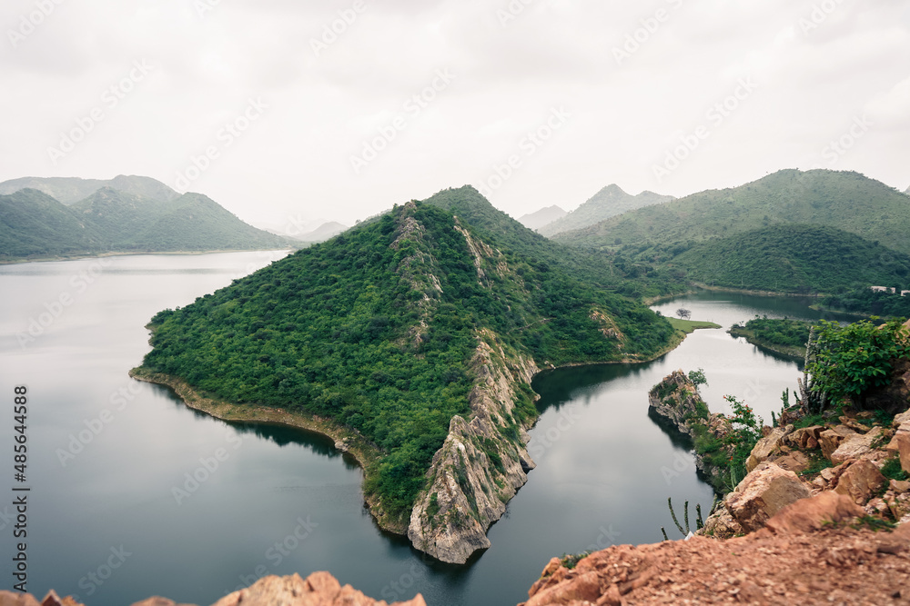 View lake and mountains at bahubali hills,udaipur 