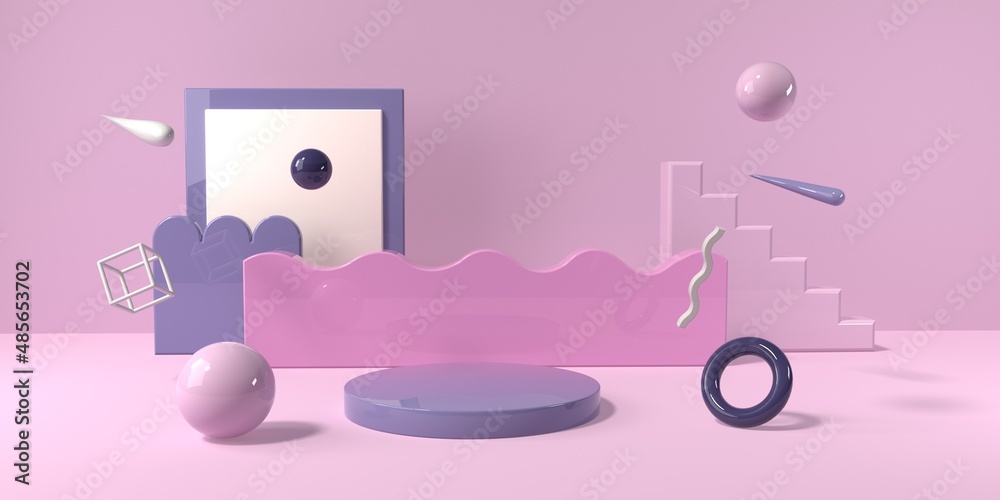 Abstract 3D render of geometric shapes and a podium