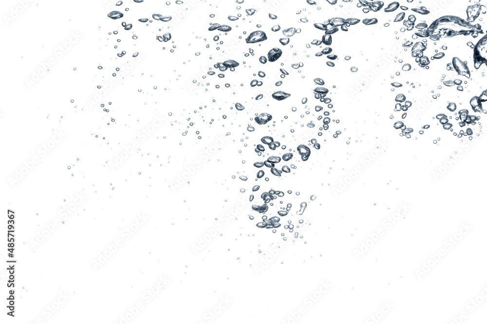 Clear water with air bubbles on white background