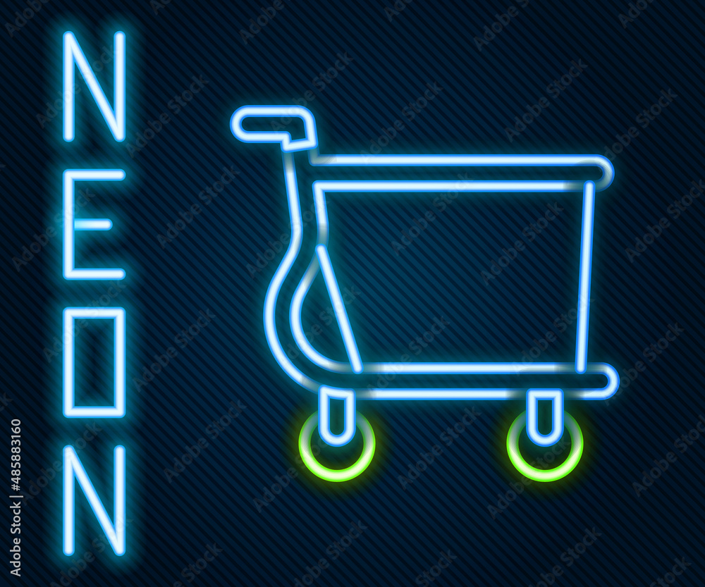 Glowing neon line Shopping cart icon isolated on black background. Online buying concept. Delivery s