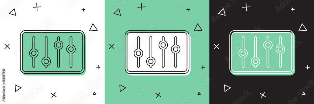 Set Sound mixer controller icon isolated on white and green, black background. Dj equipment slider b