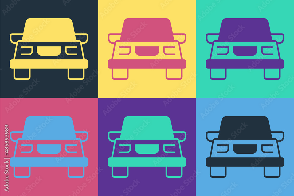 Pop art Car icon isolated on color background. Vector