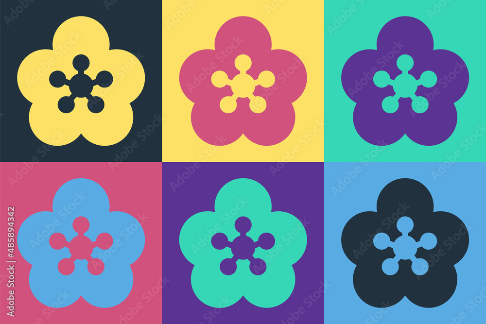 Pop art Lotus flower icon isolated on color background. Vector