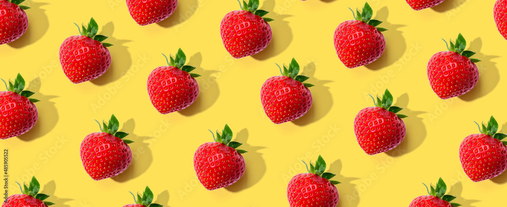 Fresh red strawberries overhead view - flat lay