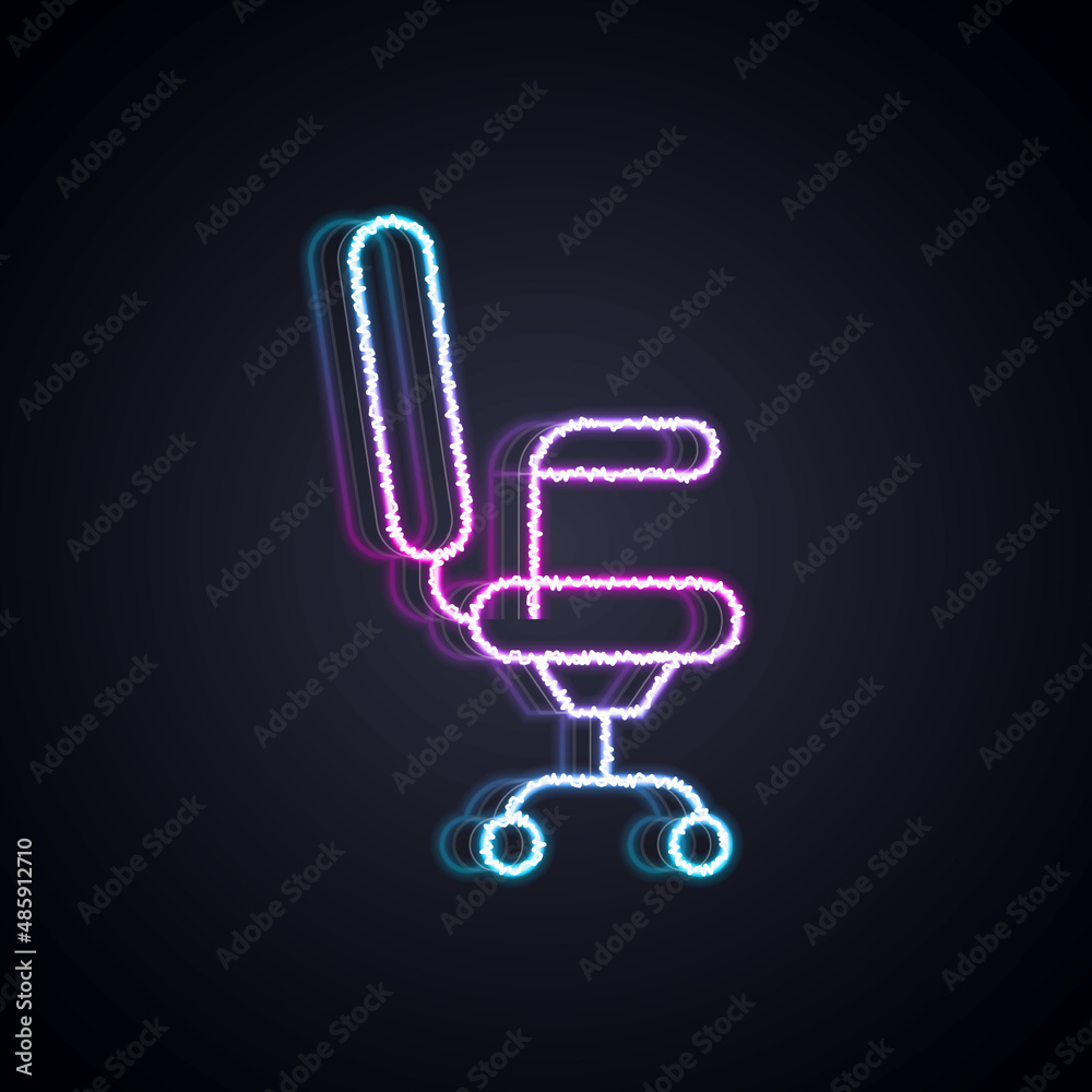 Glowing neon line Office chair icon isolated on black background. Vector