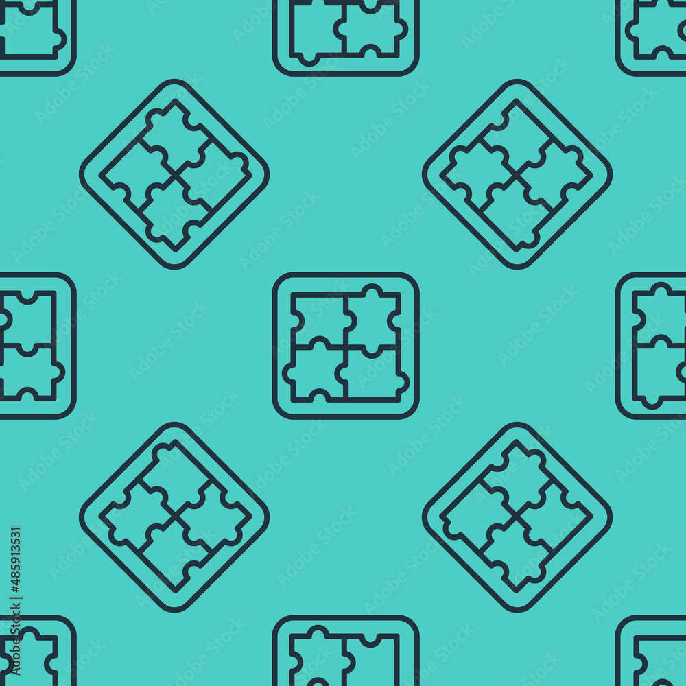 Black line Solution to the problem in psychology icon isolated seamless pattern on green background.