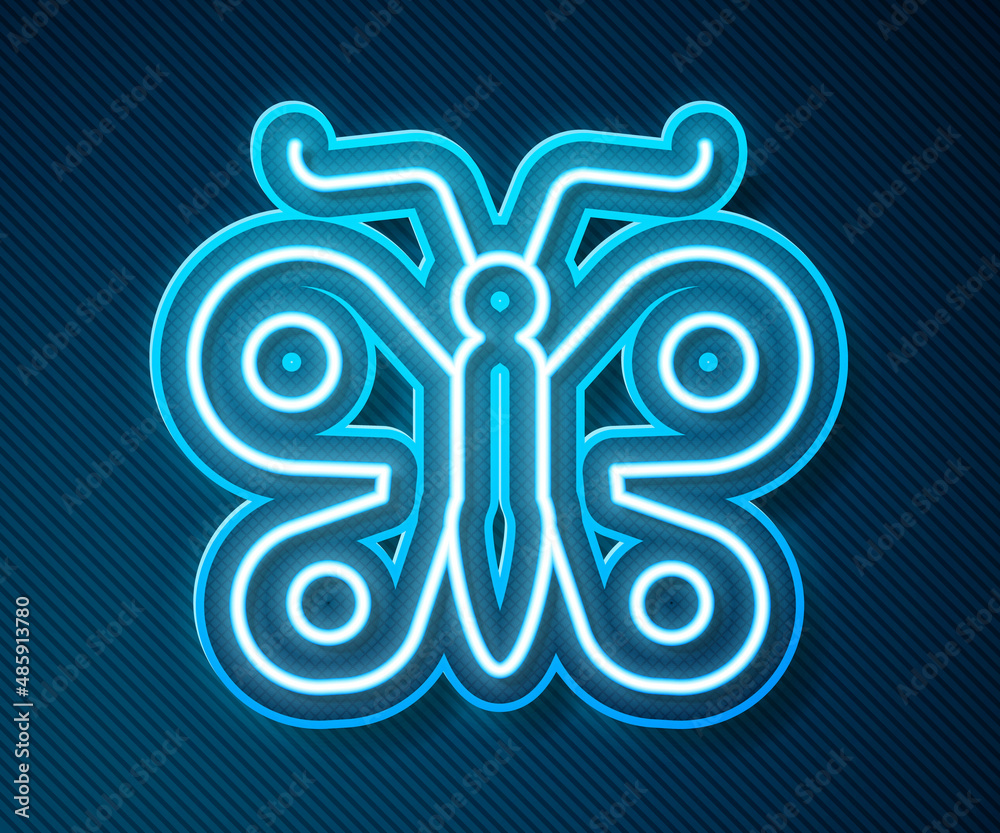 Glowing neon line Butterfly icon isolated on blue background. Vector