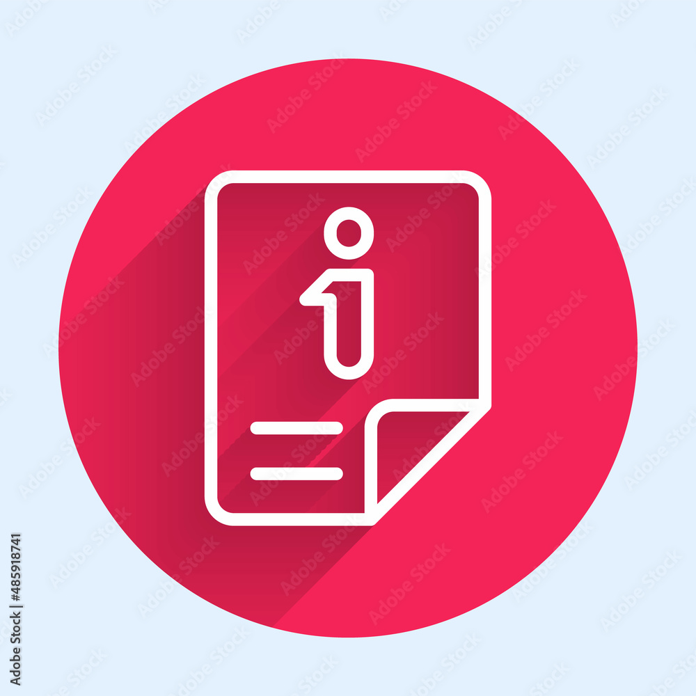 White line Information icon isolated with long shadow background. Red circle button. Vector