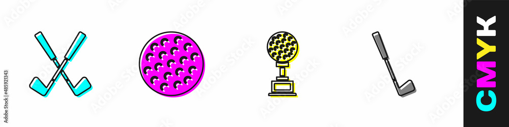 Set Crossed golf club, Golf ball, Award cup with and icon. Vector