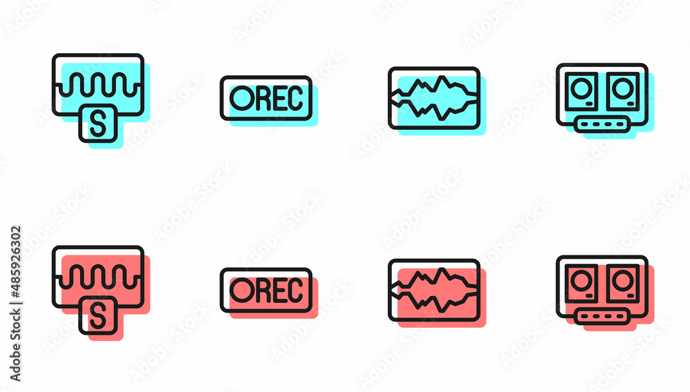 设置线路音乐波形均衡器、录制按钮和DJ遥控器以及混音图标。矢量