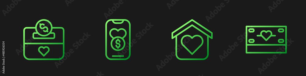 Set line Shelter for homeless, Donation and charity, and . Gradient color icons. Vector