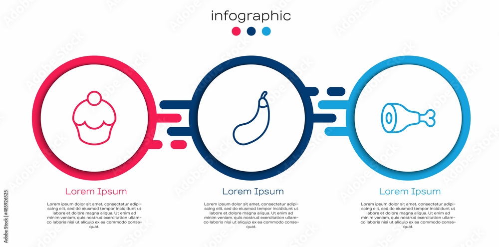 Set line Muffin, Eggplant and Chicken leg. Business infographic template. Vector