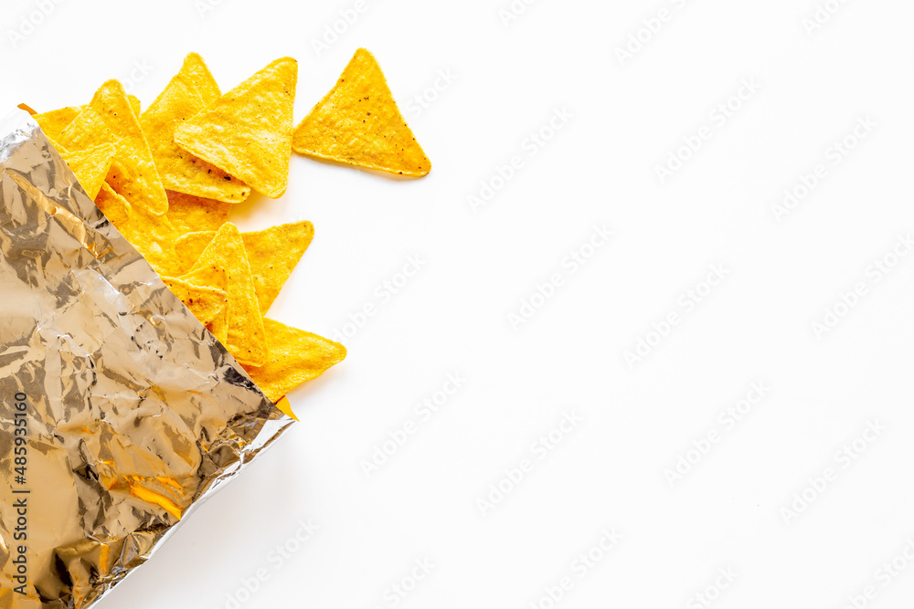 Snacks for party - bag of nachos chips. Top view