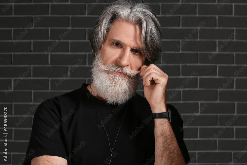 Portrait of handsome mature bearded man on dark background