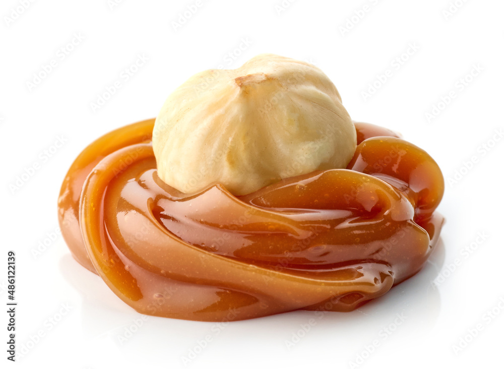 hazelnut in melted caramel