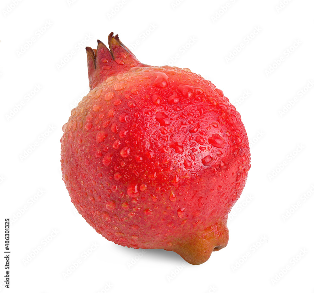 Pomegranate with drops of water isolated on white background