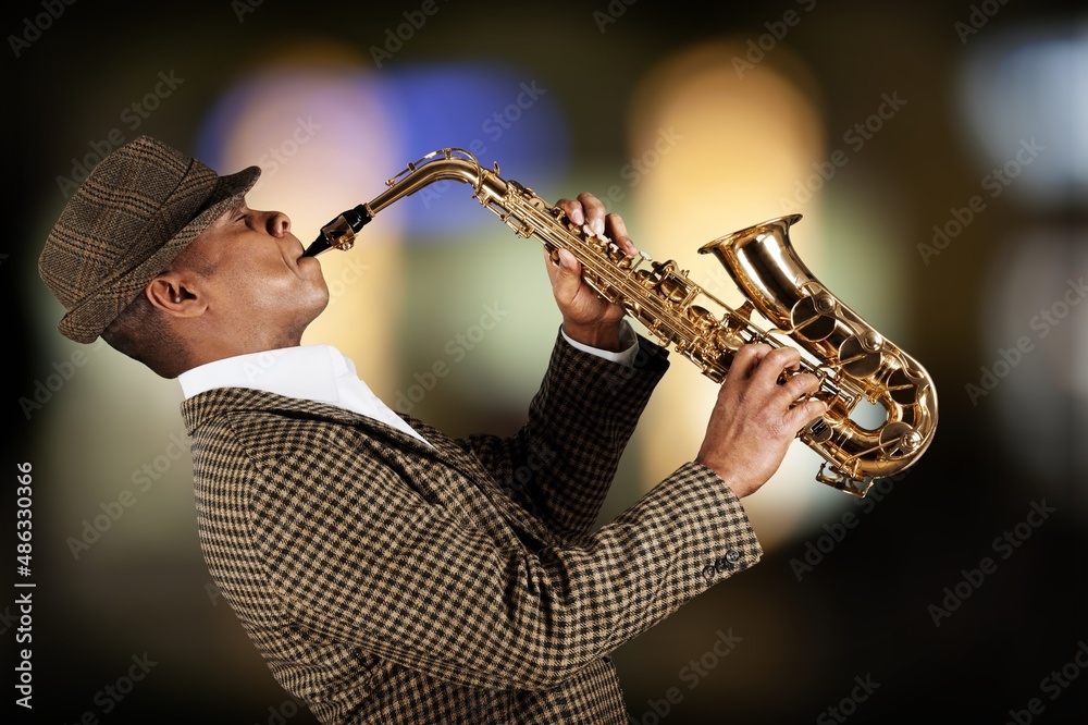 Musician playing jazz music instrument. Band instruments