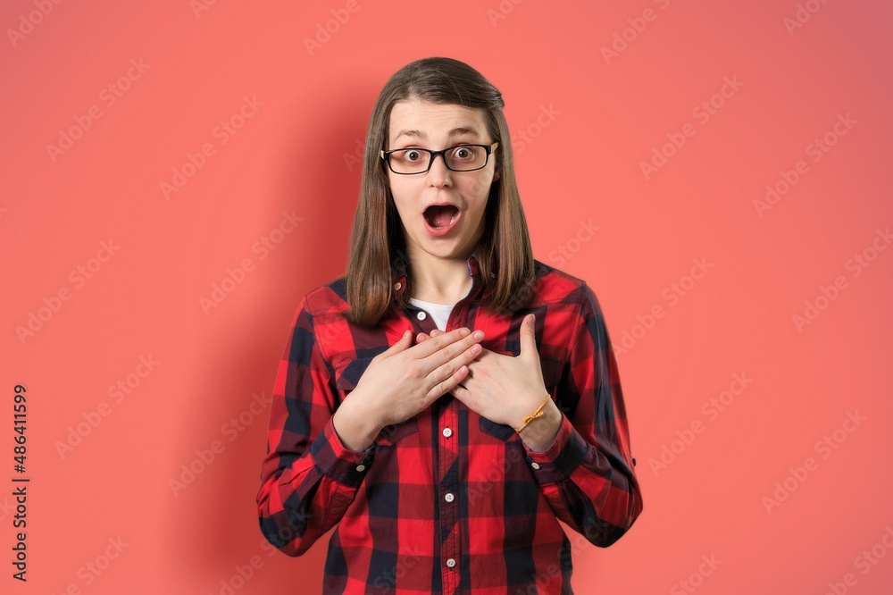 Portrait of attractive worried puzzled girl bad news reaction