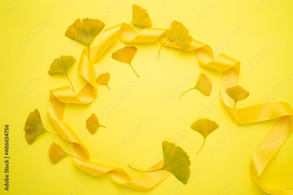 ginkgo leaf yellow ribbon fashion poster background material