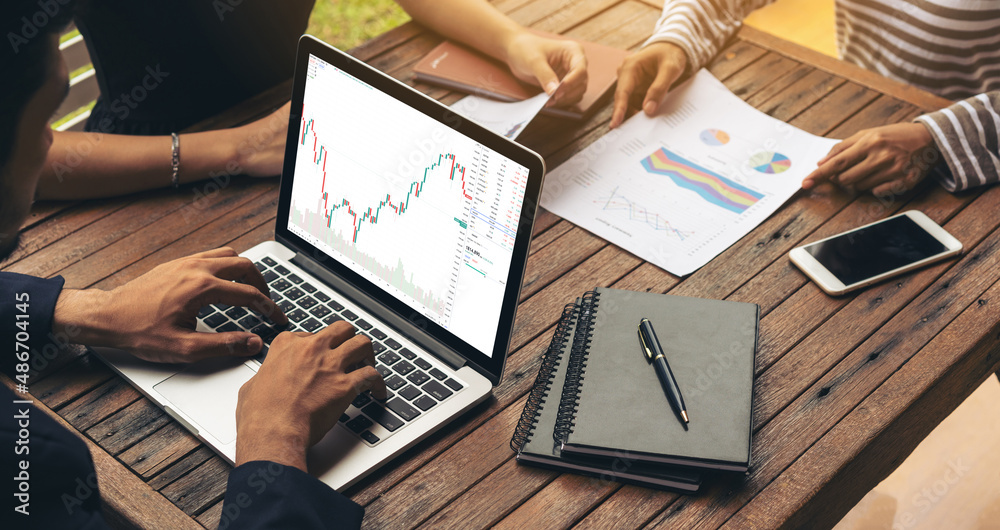 Stock market data chart analysis by ingenious computer software . Investment application display sto