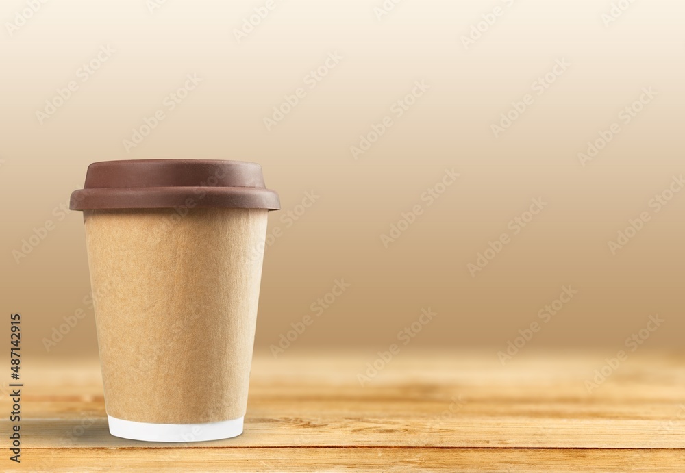 Blank coffee paper cup. Craft paper cups for coffee or tea. Zero waste, plastic free concept.