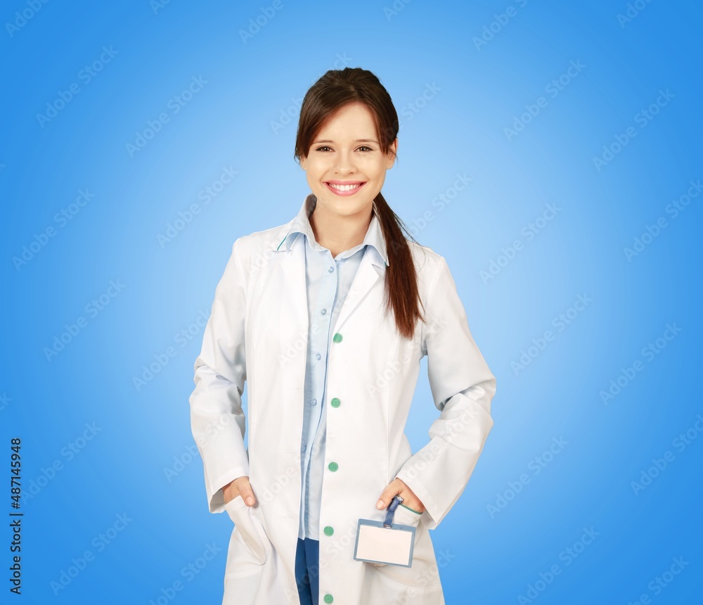 Medical concept of beautiful female doctor in coat. Medical student.