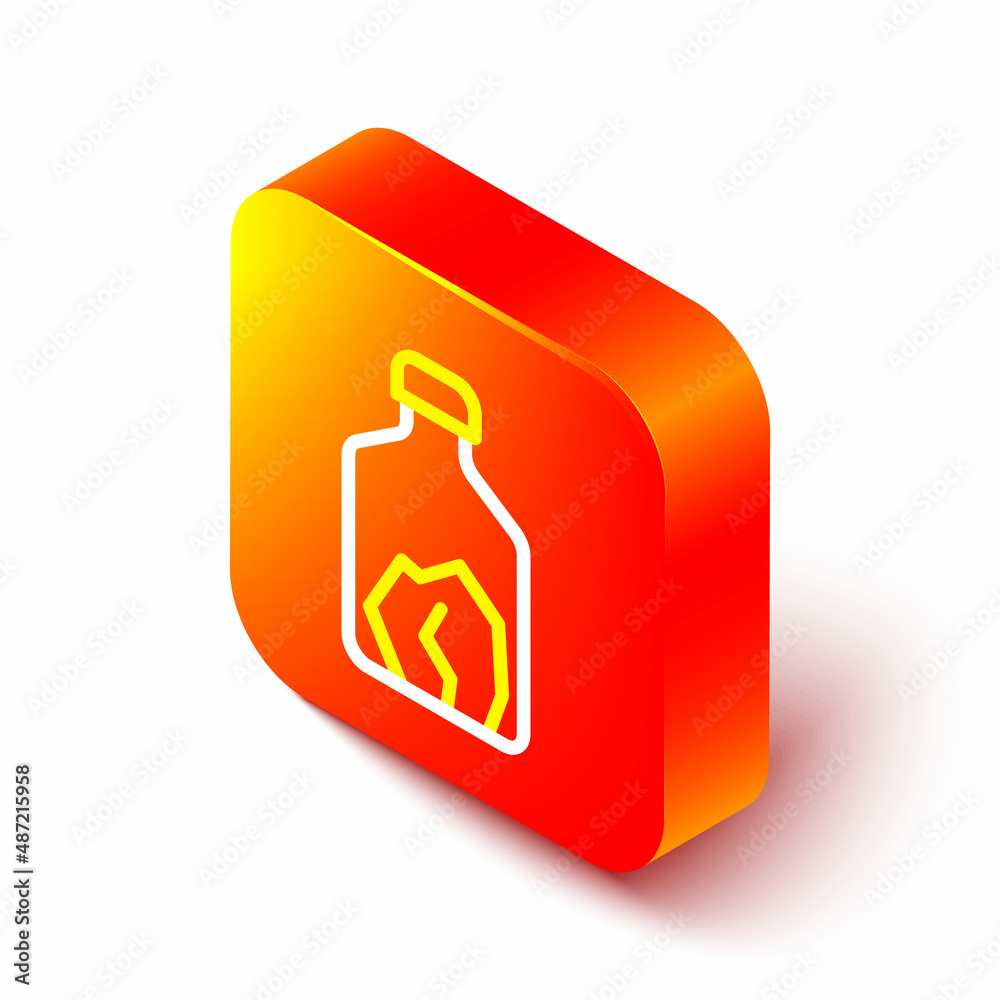 Isometric line Ore mining icon isolated on white background. Orange square button. Vector