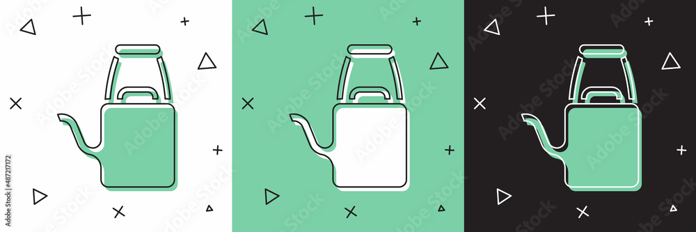 Set Watering can icon isolated on white and green, black background. Irrigation symbol. Vector