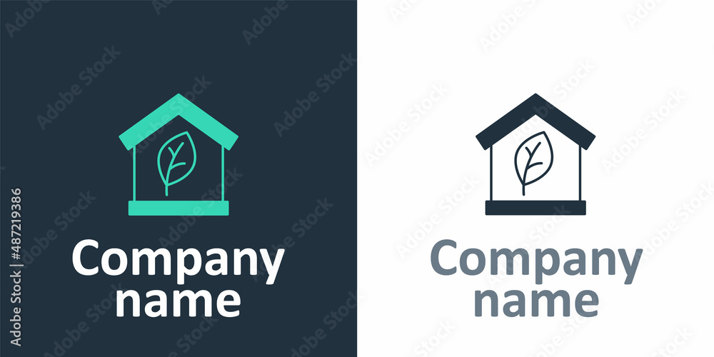 Logotype Eco friendly house icon isolated on white background. Eco house with leaf. Logo design temp