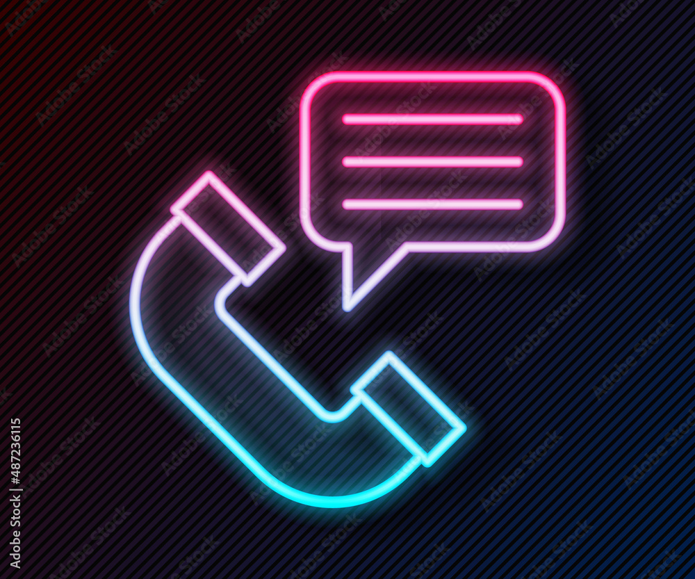 Glowing neon line Telephone conversation icon isolated on black background. Telephone handset. Phone