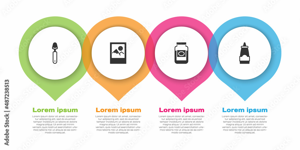 设置勺子、相框、果酱罐和酱汁瓶。商业信息图模板。矢量