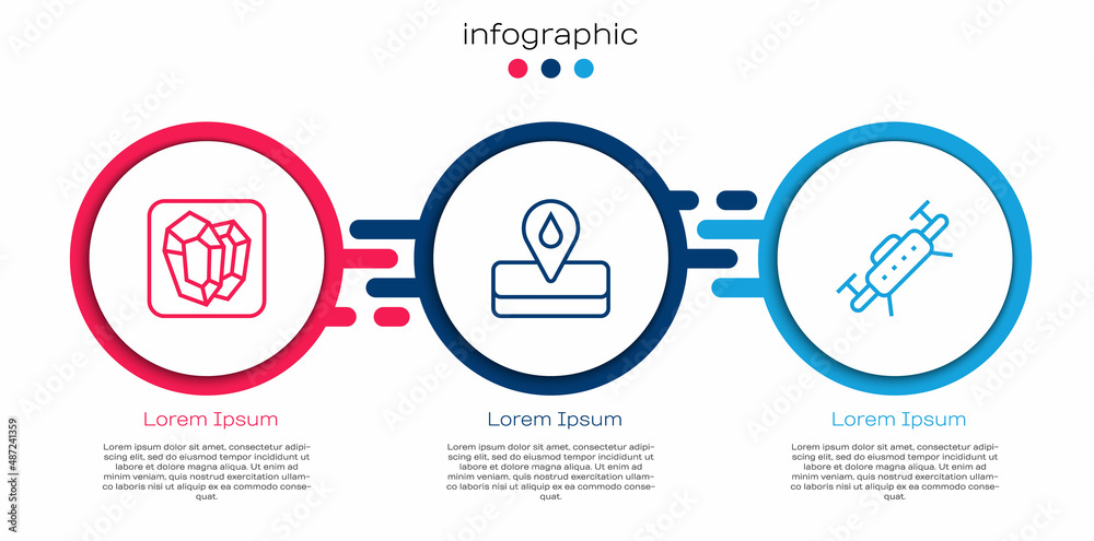 Set line Gem stone, Oilfield and Drone. Business infographic template. Vector