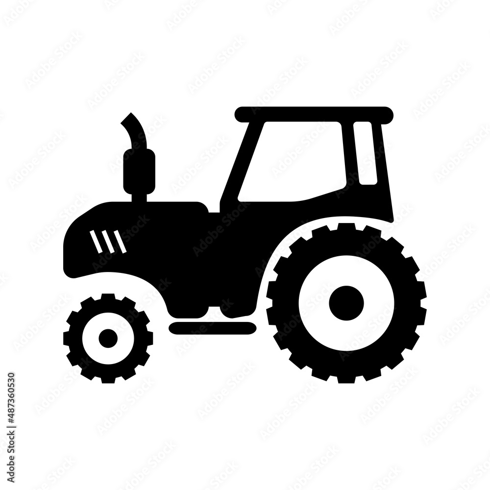 Silhouette in the form of a tractor icon for agriculture and farming, a simple tractor for works, cr