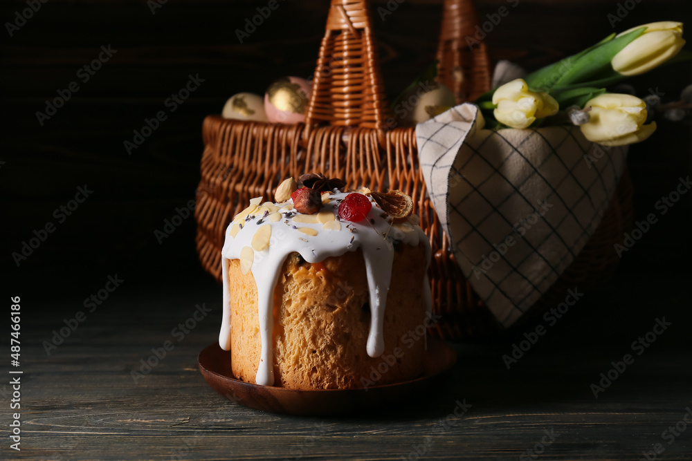 Delicious Easter cake on table