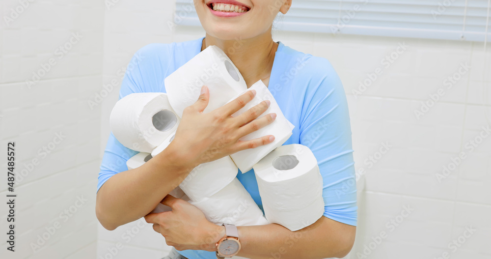 happy woman with toilet papers