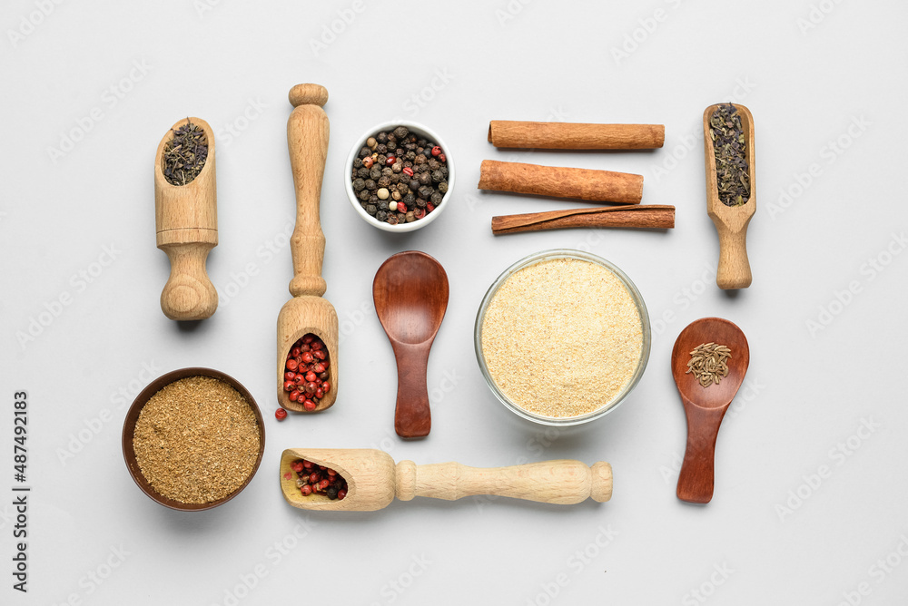 Set of aromatic spices isolated on white background