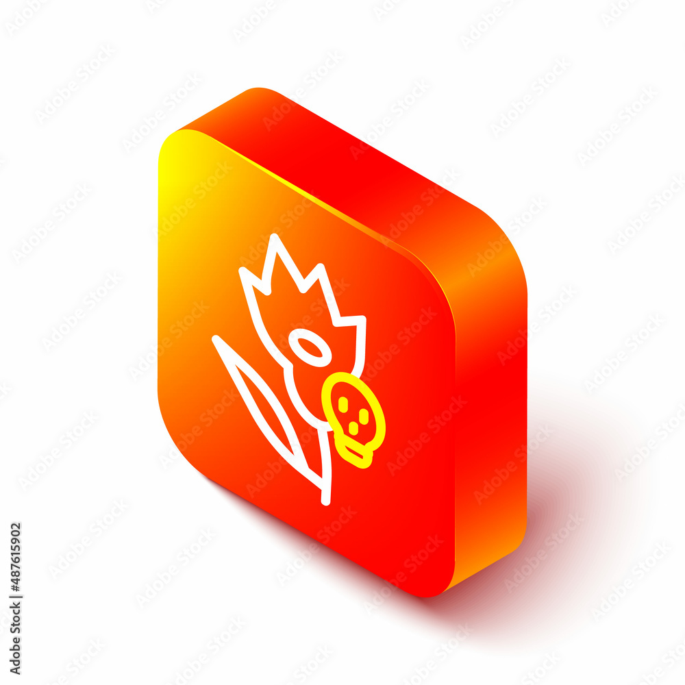 Isometric line Poison flower icon isolated on white background. Orange square button. Vector