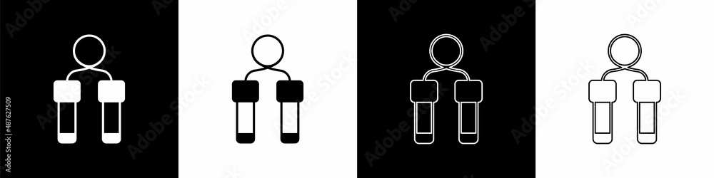 Set Jump rope icon isolated on black and white background. Skipping rope. Sport equipment. Vector