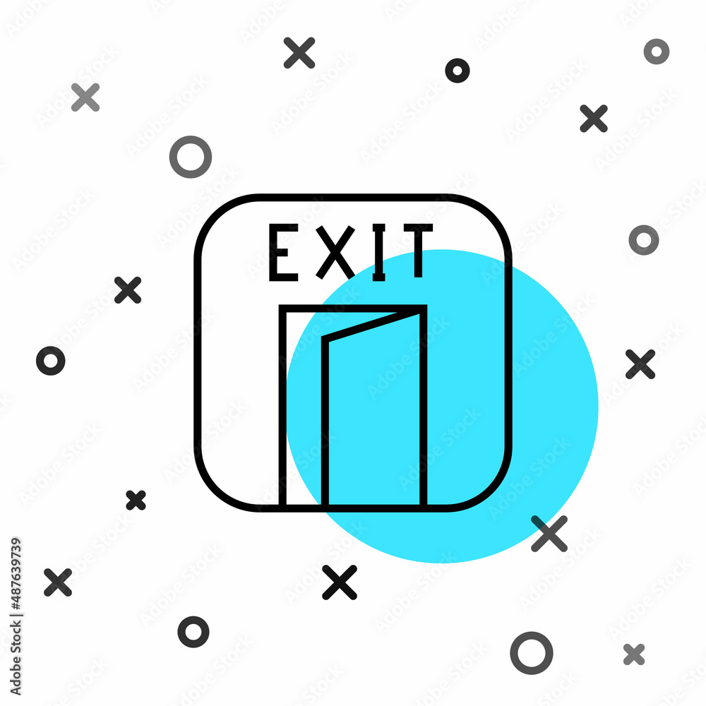 Black line Fire exit icon isolated on white background. Fire emergency icon. Random dynamic shapes. 