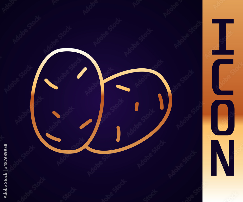 Gold line Potato icon isolated Gold line background. Vector